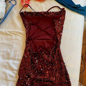 Short sequin maroon/dusty red dress